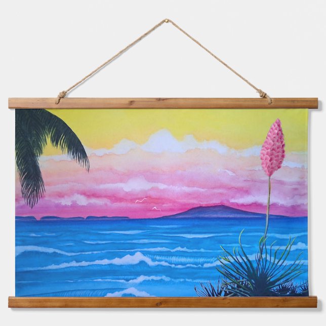 Sunset Ocean  Wandteppich Mit Holzrahmen (Vorne)