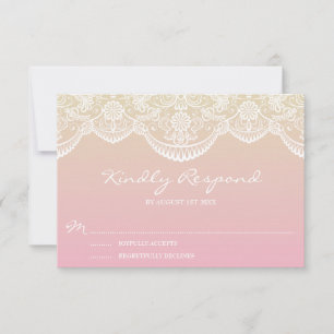 Sunset Ombre Lace Pattern Wedding RSVP Karte