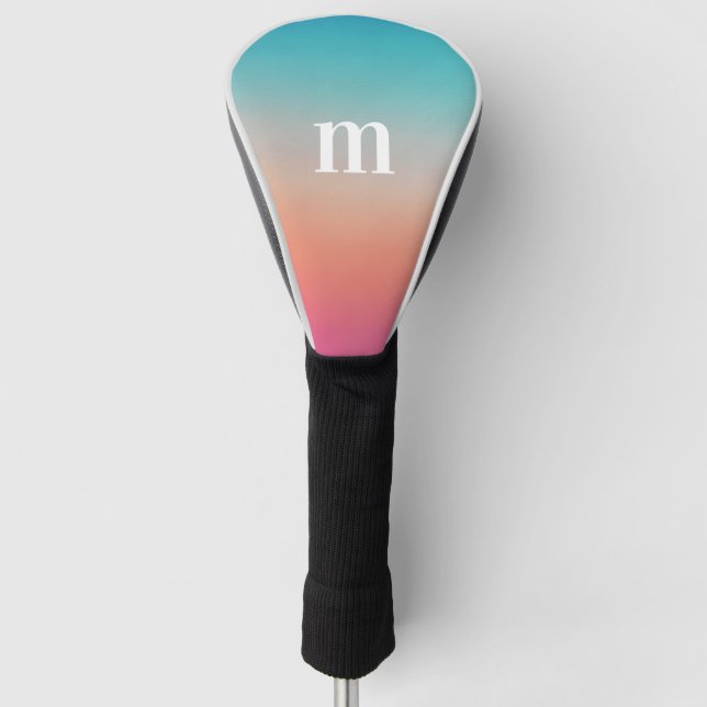 Sunset Ombre Türkis to Pink Initial Golf Headcover (Vorderseite)