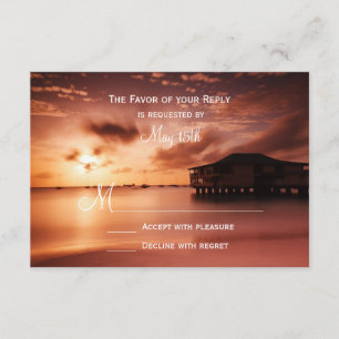 Sunset on Beach Harbour Marina Wedding RSVP Cards