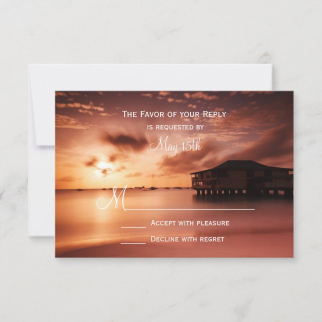 Sunset on Beach Harbour Marina Wedding RSVP Cards (Vorderseite)