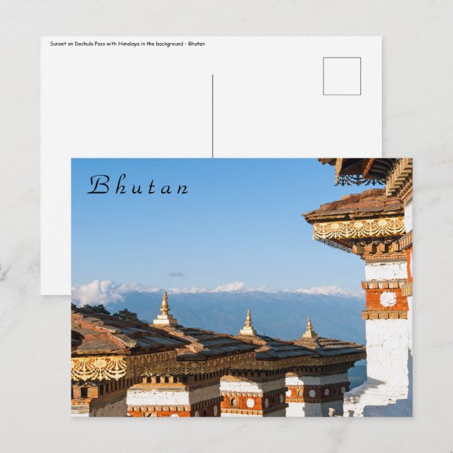 Sunset on Dochula Pass - Bhutan, Himalaya Postkarte (Vorne/Hinten)