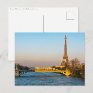 Sunset on Eiffel Tower and Pont Rouelle - Paris Postkarte