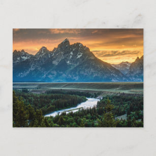 Sunset on Grand Teton and Snake River Postkarte