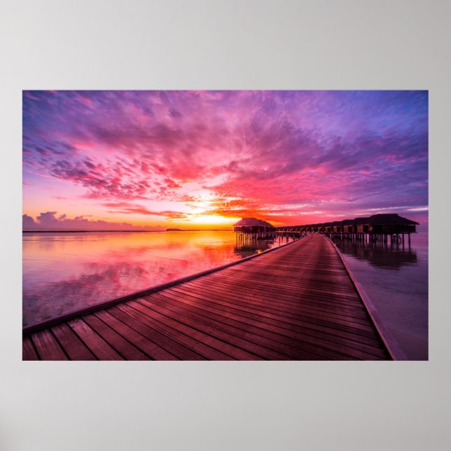 Sunset on Maldives Island | Water Villas Resort Poster (Vorne)