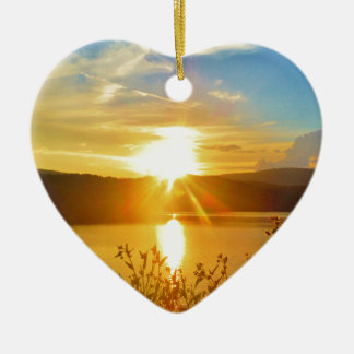 Sunset on mountain Lake Arrowhead Keramik Ornament