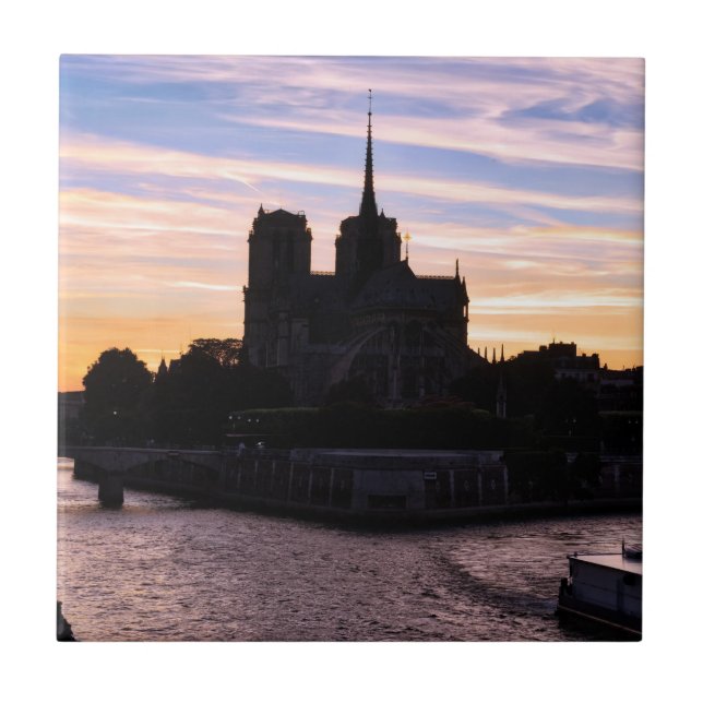 Sunset on Notre Dame de Paris - Paris, Frankreich Fliese (Vorderseite)