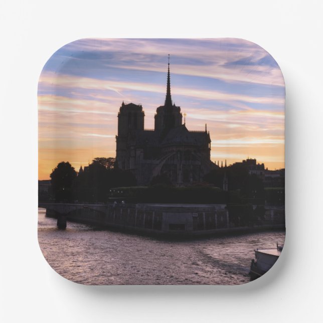 Sunset on Notre Dame de Paris - Paris, Frankreich Pappteller (Vorderseite)