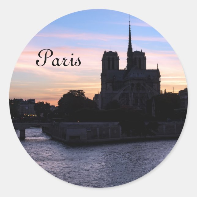 Sunset on Notre Dame de Paris Runder Aufkleber (Vorderseite)