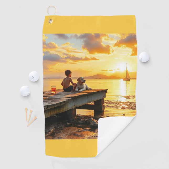 Sunset on the dock on the lake golfhandtuch (Insitu)