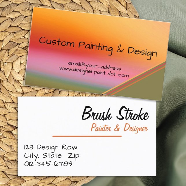 Sunset Orange Abstrakt Watercolor Beruf Visitenkarte (Easy to personalize this colorful card design for your small business. )