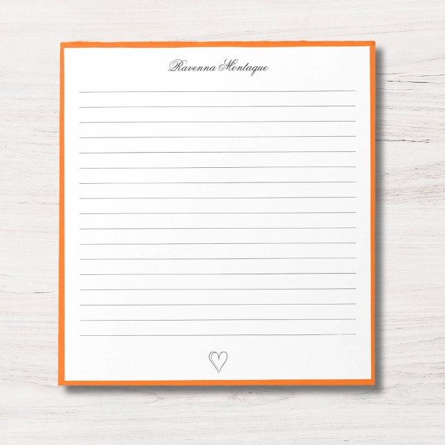 Sunset Orange Border and Heart Custom Script Lined Notizblock (Von Creator hochgeladen)