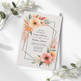Sunset Orange Floral Frame Wedding Invitation Einladung