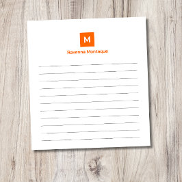 Sunset Orange Modern Lined Chic Trendy Monogram  Notizblock