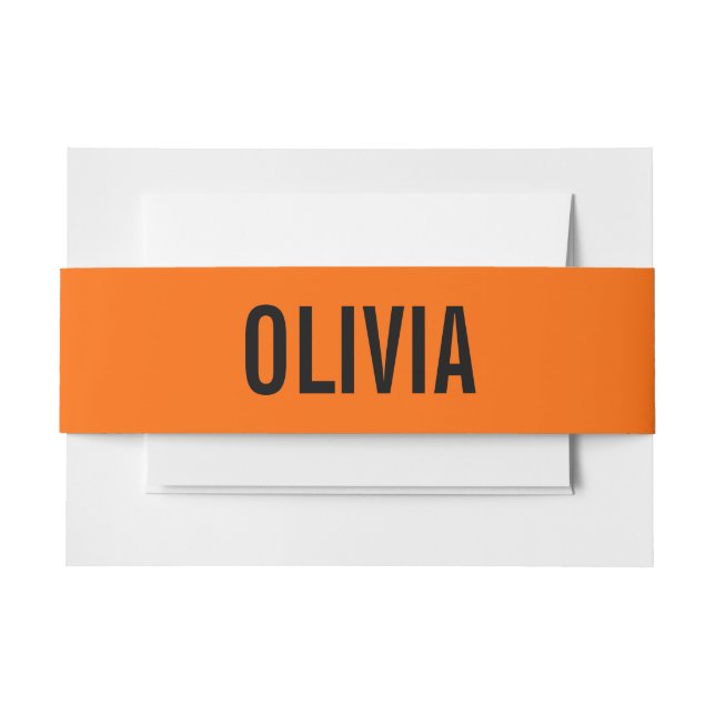 Sunset Orange Modern Name | Trendy Minimalistisch Einladungsbanderole (Vorderseite Beispiel)