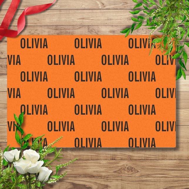 Sunset Orange Modern Name | Trendy Minimalistisch Seidenpapier (Von Creator hochgeladen)