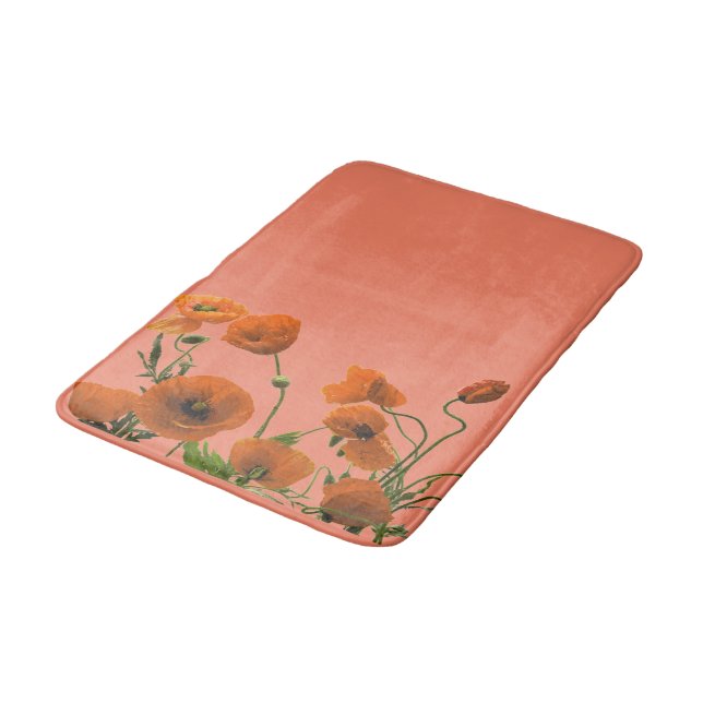 Sunset Orange Poppy Blume Blumenmuster Niedlich Badematte (Schrägansicht)