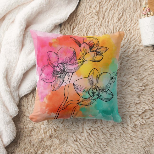 Sunset Orchid Watercolor Kissen (Decke)