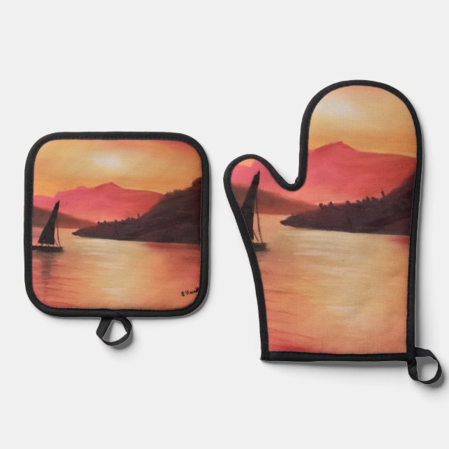 Sunset Oven Mitten und Pot Stand Ofenhandschuh & Topflappen-Set (Vorderseite)