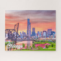 Sunset Over Chicago, Illinois, Vereinigte Staaten