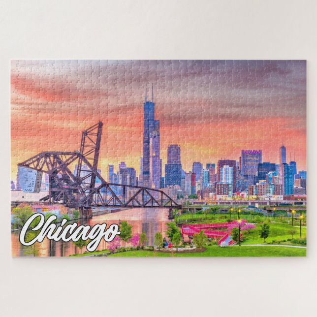 Sunset Over Chicago, Illinois, Vereinigte Staaten (Horizontal)