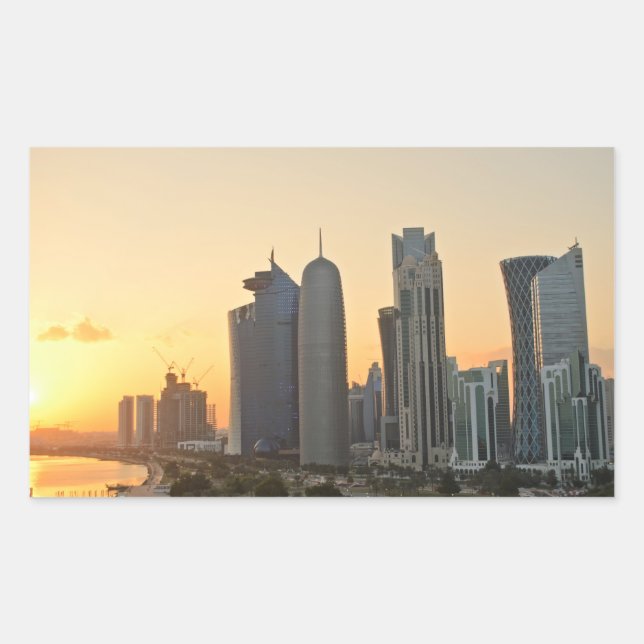 Sunset over Doha, Katar, rechteckiger Aufkleber (Vorderseite)