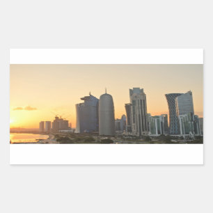 Sunset over Doha, Katar, rechteckiger Aufkleber