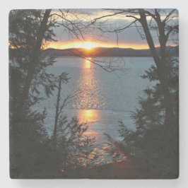 Sunset Over Forest Lake Stone Coaster Steinuntersetzer