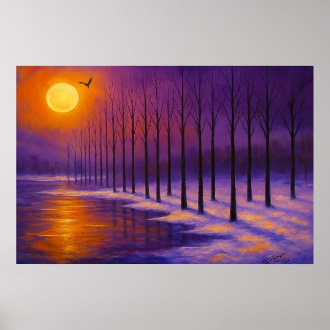 Sunset over Frosty Forest Poster (Vorne)