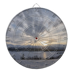 Sunset over frozen lake dartscheibe