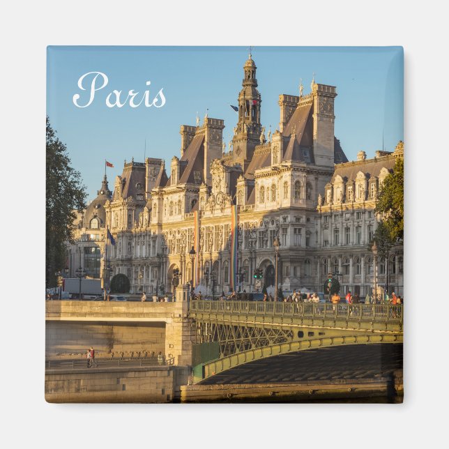 Sunset over Hotel de Ville in Paris, Frankreich Magnet (Vorne)