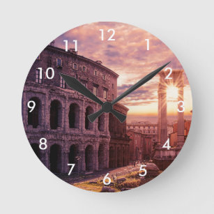 Sunset over Rome Colosseum in Rome Runde Wanduhr