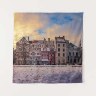 Sunset over street in Riga Wandteppich