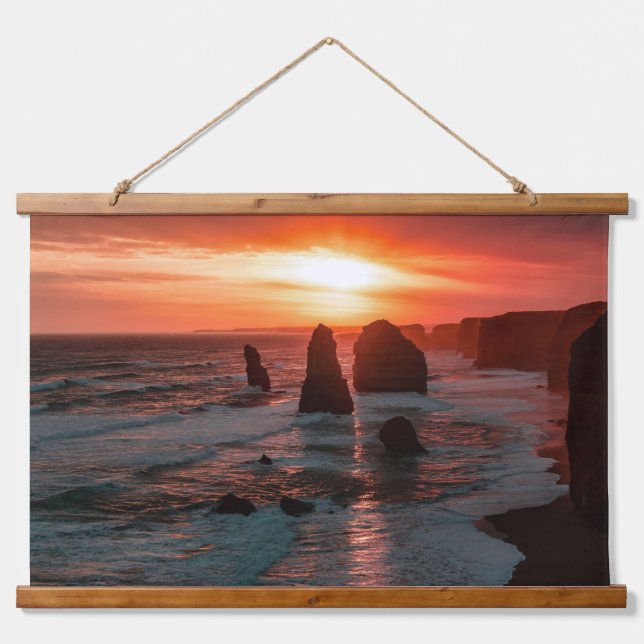 Sunset Over the Ocean Cliffs Wall Art Wandteppich Mit Holzrahmen (Vorne)