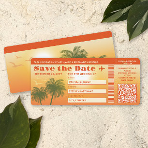 Sunset Palm Trees Imitate Boarding Save the Date P Einladung