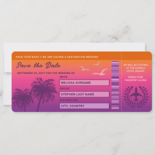 Sunset Palm Trees Imitate Boarding Save the Date P Einladung