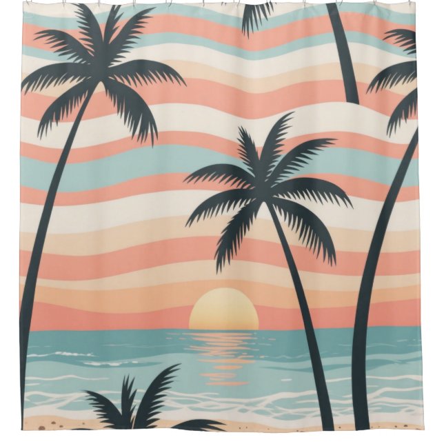 Sunset Palms – Tropical Sunset Shower Curtain Duschvorhang (Vorderseite)
