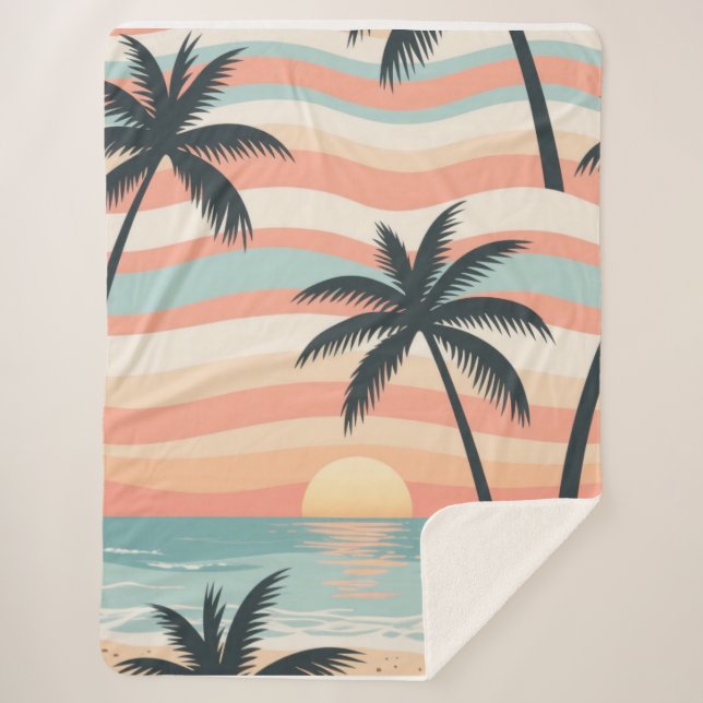 Sunset Palms – Tropical Sunset Shower Curtain Sherpadecke (Vorderseite)