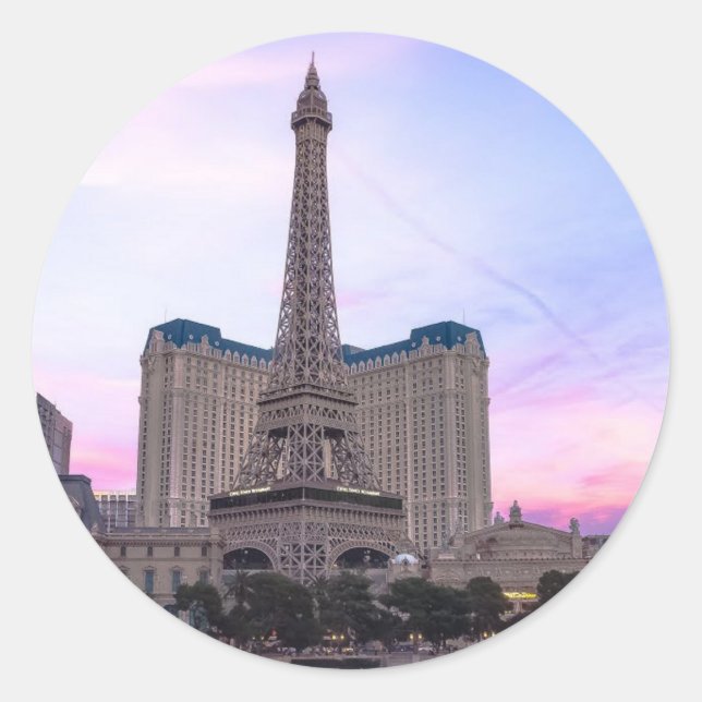 Sunset Paris Las Vegas Tour Eiffel Fake Runder Aufkleber (Vorderseite)