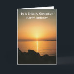 Sunset Personalisiert Grandson Geburtstag Karte<br><div class="desc">Grußkarte Ozean Sonnenuntergang Enkel Geburtstagskarte. Passen Sie diese Geburtstagskarte mit jedem beliebigen Text an und lassen Sie sie dann ausdrucken und an Sie senden oder laden Sie sie sofort auf Ihr Mobiltelefon herunter. Wenn Sie Hilfe bei der Anpassung benötigen, kontaktieren Sie uns über den Link auf dieser Seite. Meeresfotografie personalisierte...</div>