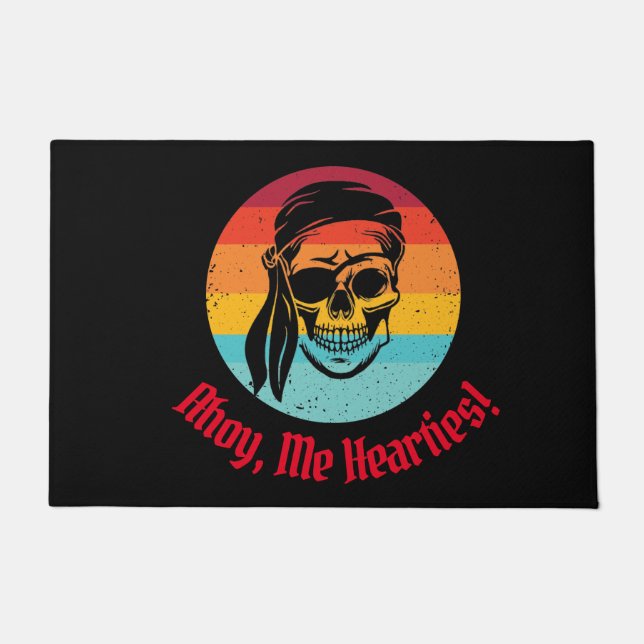Sunset Pirate Party Skull Ahoy, Me Hearties! Fußmatte (Vorderseite)