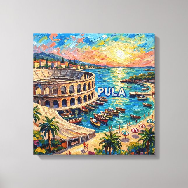 Sunset Pula Arena Seaside Escape Canvas Art Leinwanddruck (Vorderseite)