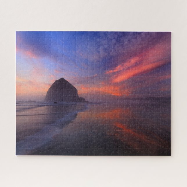 Sunset Reflection of Haystack Rock at Cannon Beach (Horizontal)