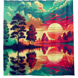 "Sunset Reflections - Lebhafte Landschaftskunst" Duschvorhang