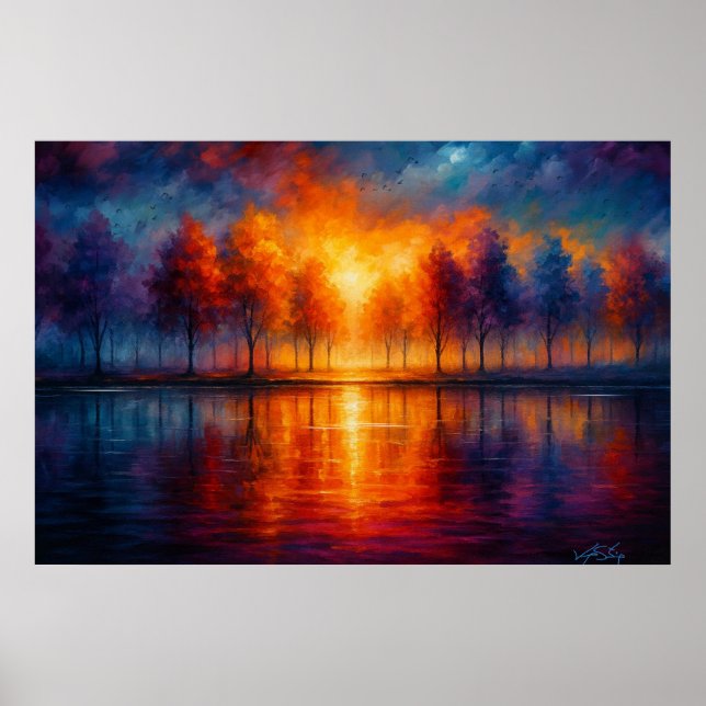Sunset Reflections Over Autumn Lake Poster (Vorne)