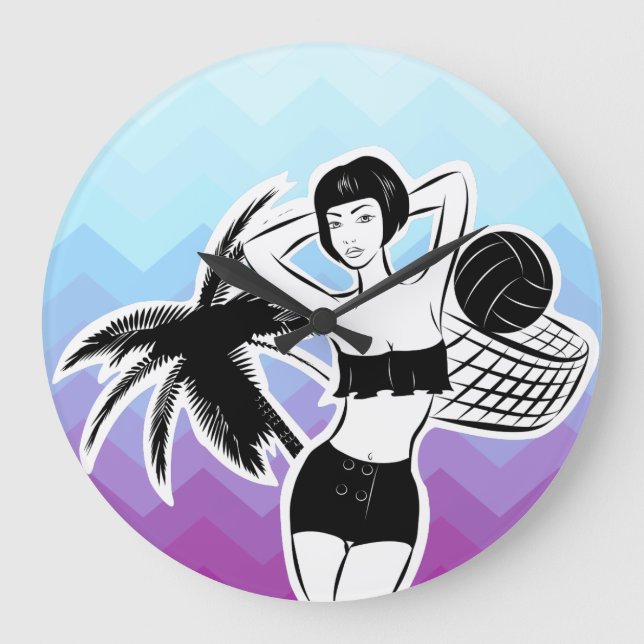 Sunset Resort Zickzack Print Große Wanduhr (Vorderseite)