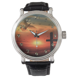 Sunset Resurrecrecrecrection Dove and Cross Armbanduhr