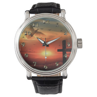 Sunset Resurrecrecrecrection Dove and Cross Armbanduhr