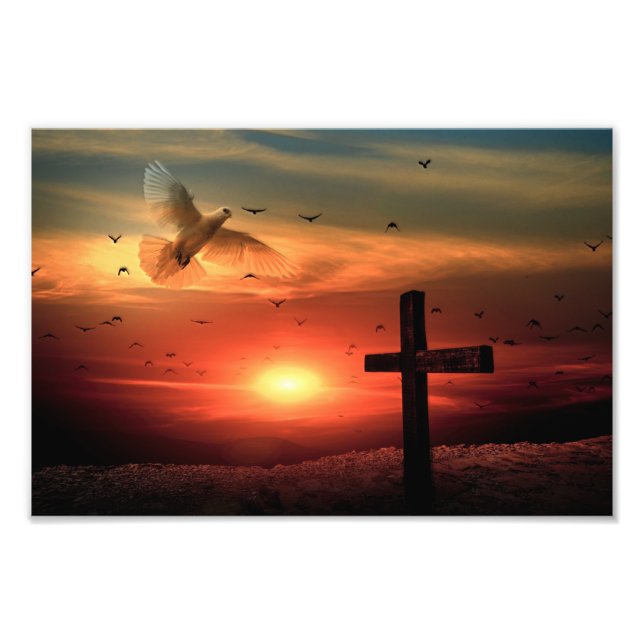 Sunset Resurrecrecrecrection Dove and Cross Fotodruck (Vorne)
