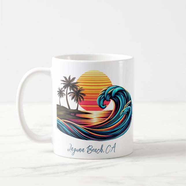 Sunset Retro Surf Wave Kaffeetasse (Links)